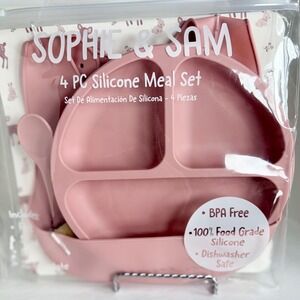 BPA Free Sustainable,Silicone Dishware 4PC BabyToddler W/SuctionPlate,Pink,6M+‎